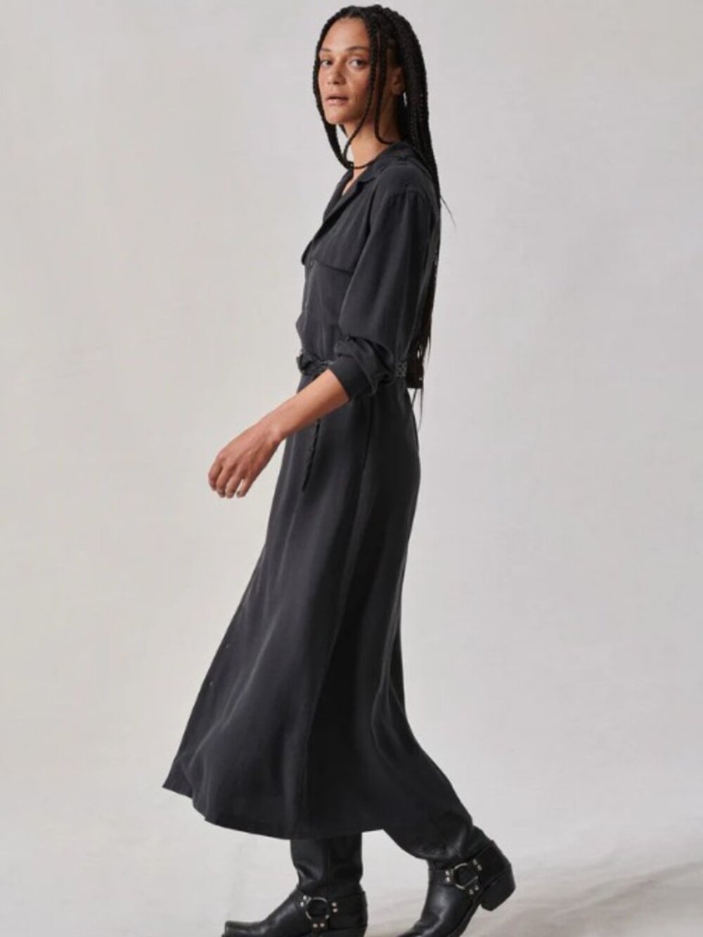 Buck Mason Silken Twill Shirt Dress - Soft Black - Small - Picture 2 of 3